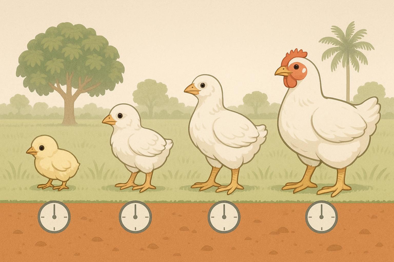 Du poussin d’un jour au poulet prêt à la vente, semaine après semaine